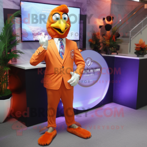 Orange Tandoori Chicken mascot costume character dressed with a Suit Jacket and Keychains