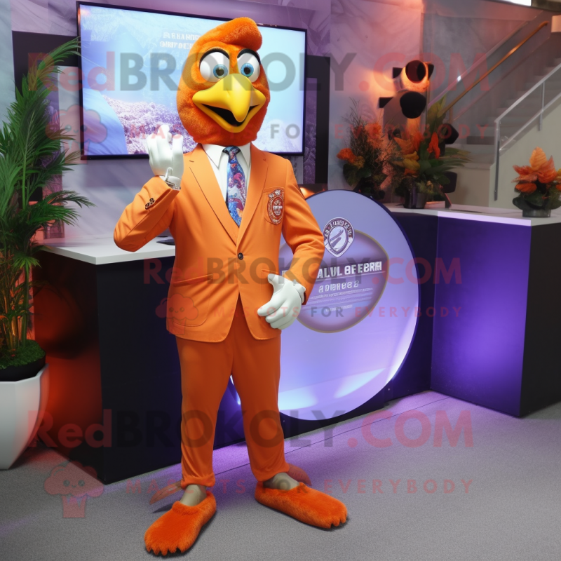 Orange Tandoori Chicken mascot costume character dressed with a Suit Jacket and Keychains Orange Tandoori Chicken mascot costume character dressed with a Suit Jacket and Keychains