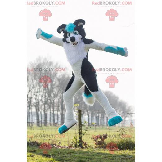 Svart og blå hvit hundemaskot - Redbrokoly.com