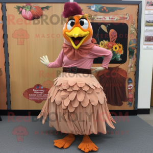 Peach Pheasant mascot costume character dressed with a Maxi Skirt and Shoe clips