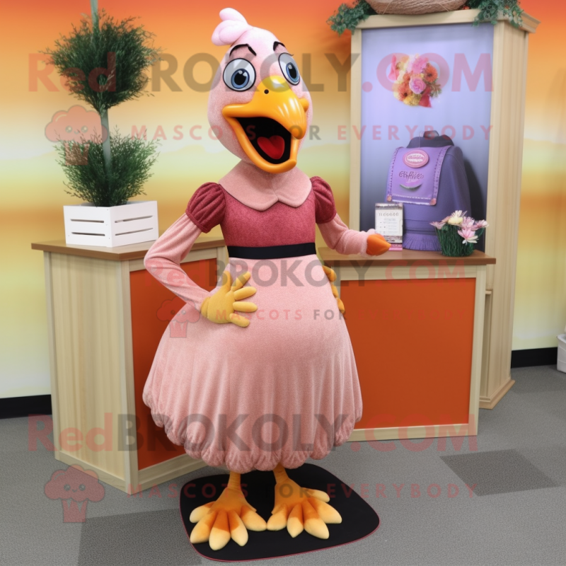 Peach Pheasant mascot costume character dressed with a Maxi Skirt and Shoe clips Peach Pheasant mascot costume character dressed with a Maxi Skirt and Shoe clips