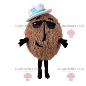 Mascote gigante de coco peludo com óculos - Redbrokoly.com