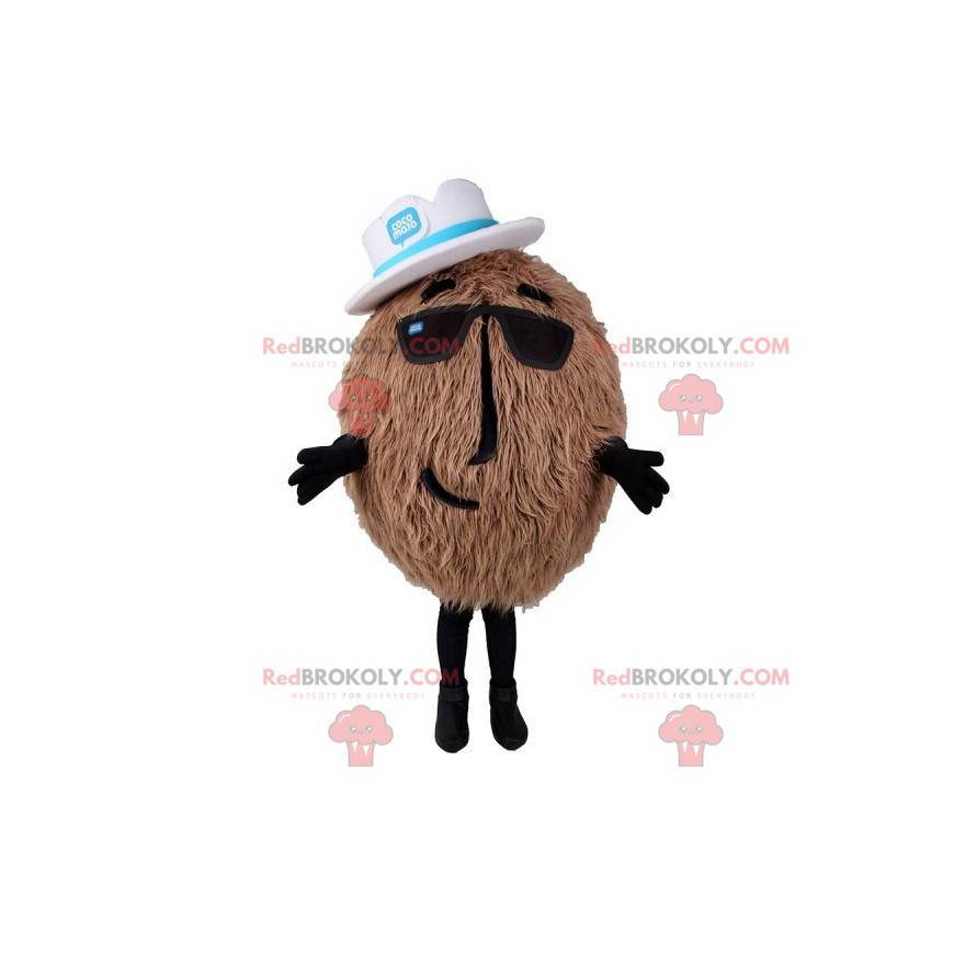 Mascote gigante de coco peludo com óculos - Redbrokoly.com