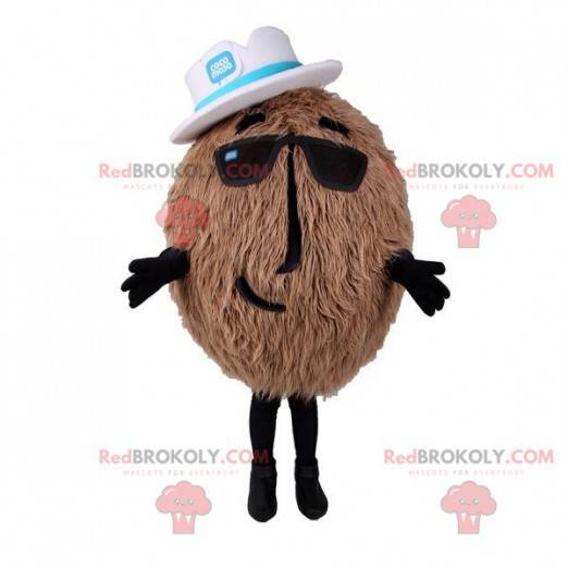 Mascote gigante de coco peludo com óculos - Redbrokoly.com