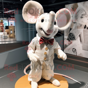 White Mouse mascot costume character dressed with a Cardigan and Bow ties