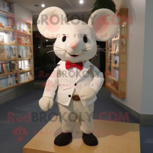 White Mouse mascot costume character dressed with a Cardigan and Bow ties