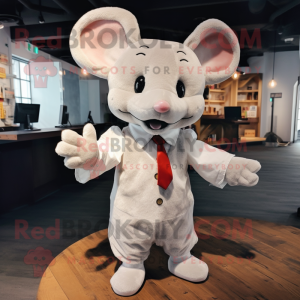 White Mouse mascot costume character dressed with a Cardigan and Bow ties