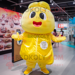 Yellow Dim Sum mascot costume character dressed with a Shorts and Earrings