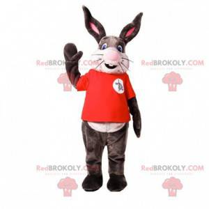 Mascotte de lapin gris et blanc très souriant - Redbrokoly.com