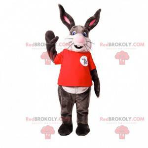 Velmi usměvavý maskot šedého a bílého králíka - Redbrokoly.com