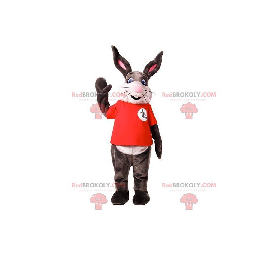 Very smiling gray and white rabbit mascot - Redbrokoly.com