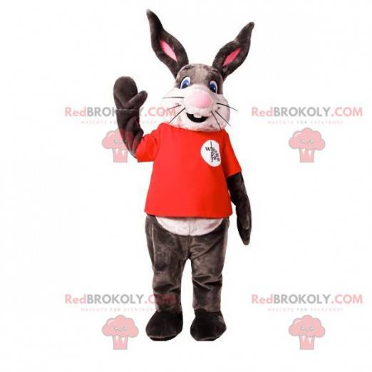 Mascota de conejo gris y blanco muy sonriente - Redbrokoly.com