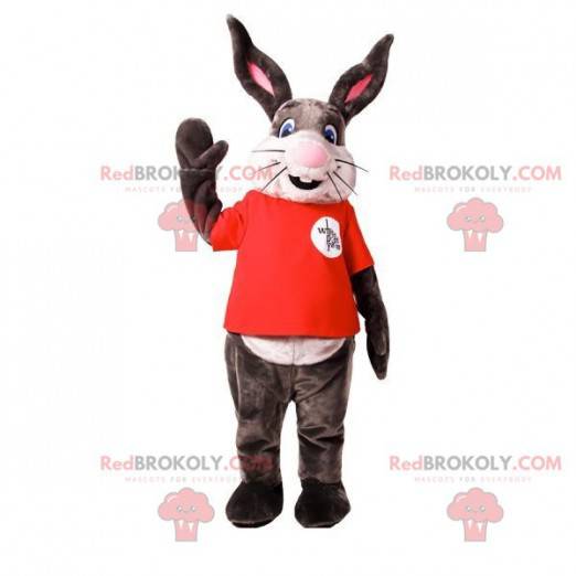 Mascote coelho cinza e branco muito sorridente - Redbrokoly.com