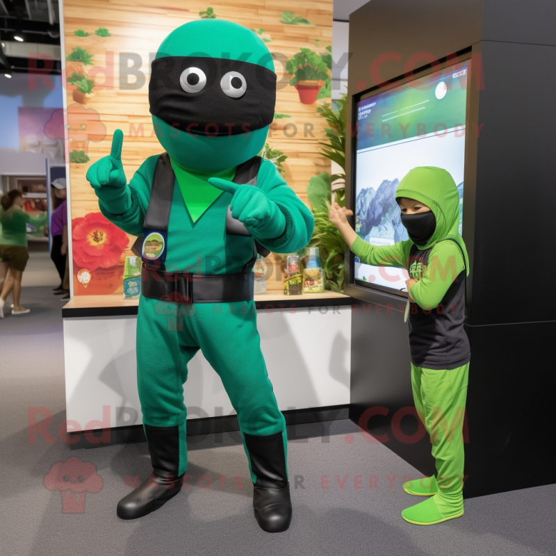 Green Ninja mascot costume character dressed with a Playsuit and Watches Green Ninja mascot costume character dressed with a Playsuit and Watches