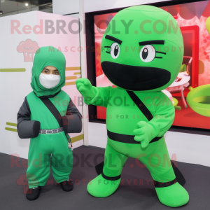 Green Ninja mascot costume character dressed with a Playsuit and Watches