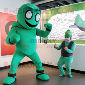 Green Ninja mascot costume character dressed with a Playsuit and Watches