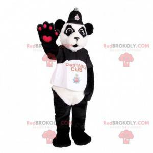 Mascota panda blanco y negro disfrazado de policía -