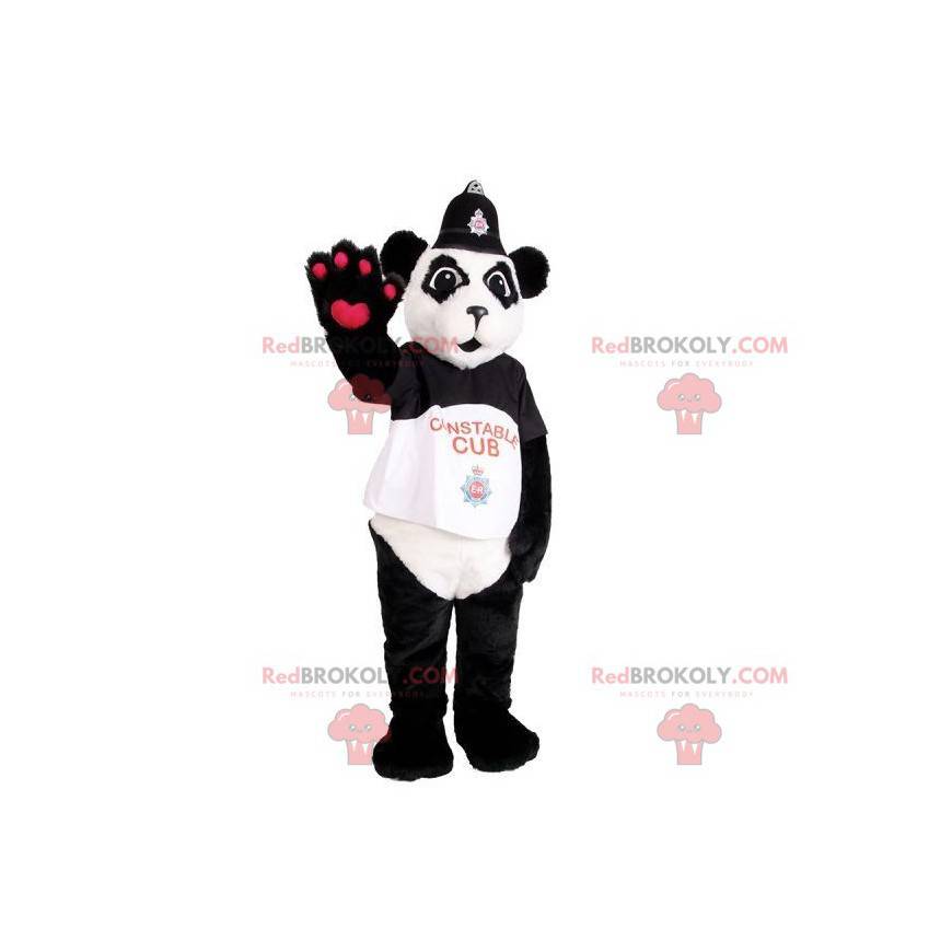 Mascotte de panda noir et blanc en tenue de policier -