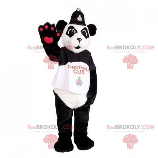 Mascotte de panda noir et blanc en tenue de policier -