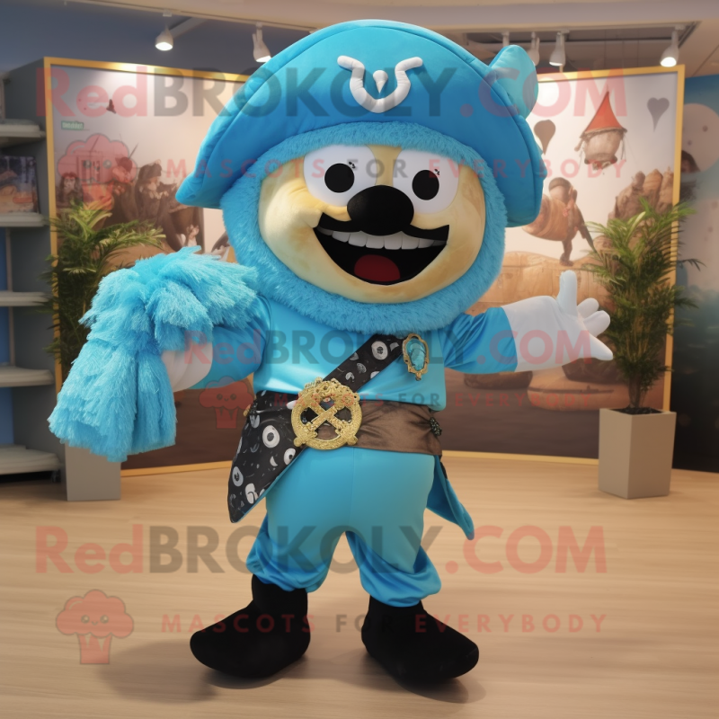 Sky Blue Pirate mascot costume character dressed with a Jumpsuit and Earrings