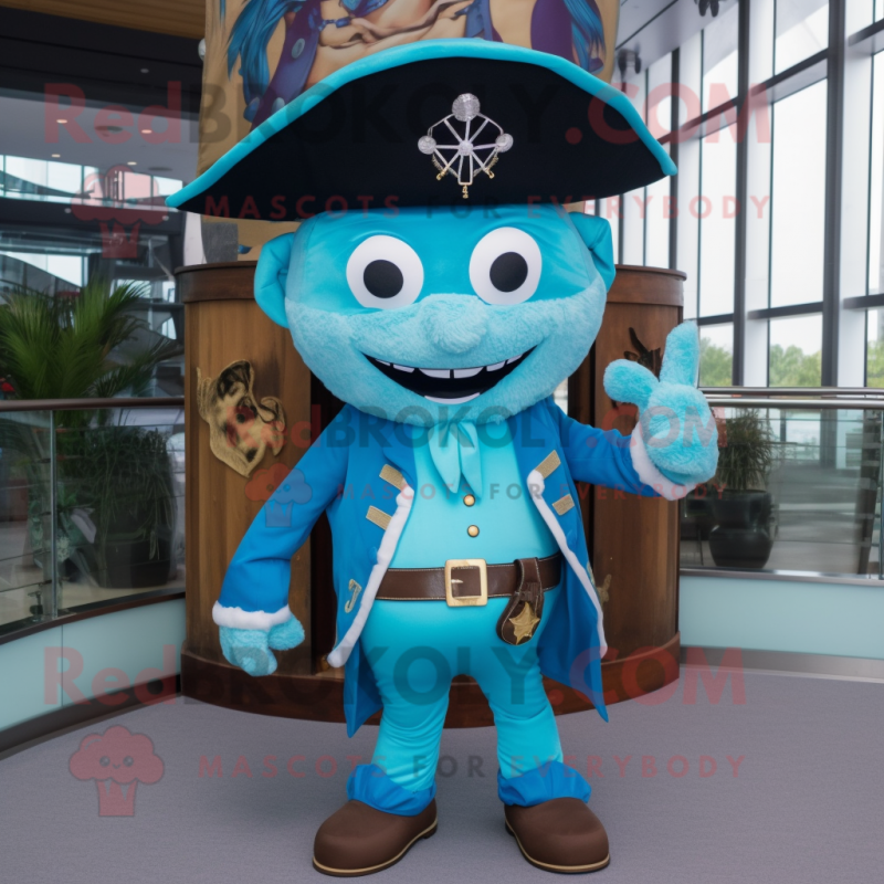 Sky Blue Pirate mascot costume character dressed with a Jumpsuit and Earrings