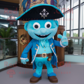 Sky Blue Pirate mascot costume character dressed with a Jumpsuit and Earrings