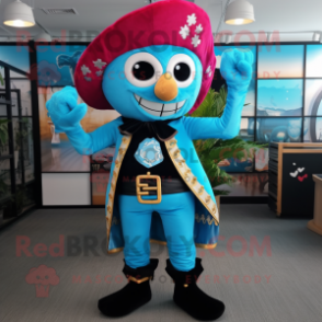 Sky Blue Pirate mascot costume character dressed with a Jumpsuit and Earrings