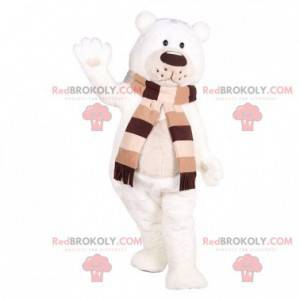 Mascota del oso polar con una bufanda. Oso de peluche -