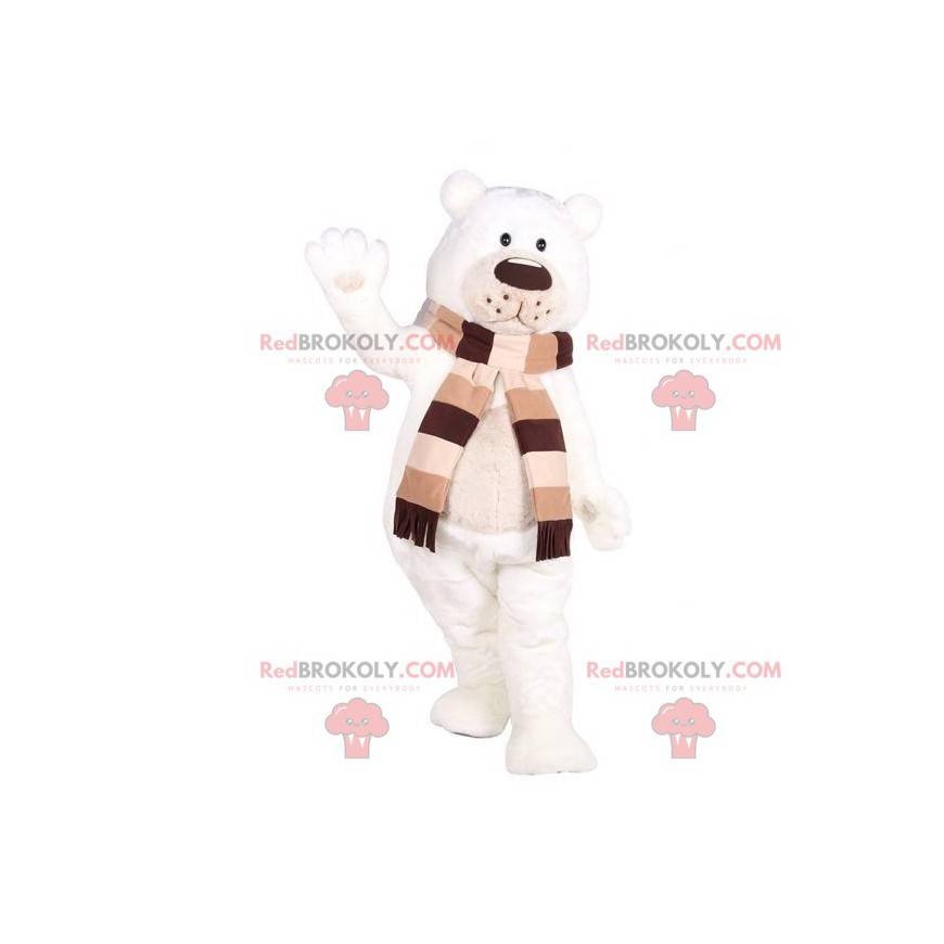 Mascota del oso polar con una bufanda. Oso de peluche -