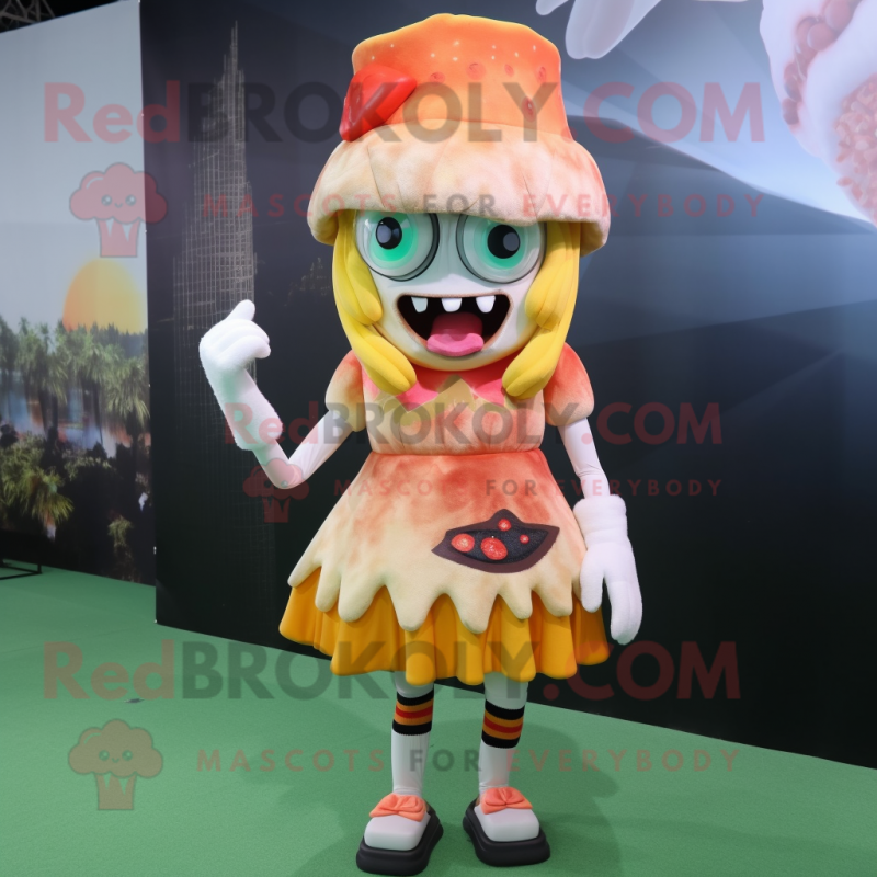 Peach Undead mascot costume character dressed with a Mini Skirt and Beanies