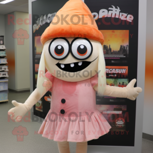 Peach Undead mascot costume character dressed with a Mini Skirt and Beanies