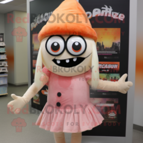 Peach Undead mascot costume character dressed with a Mini Skirt and Beanies