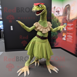 Olive Utahraptor mascot costume character dressed with a Circle Skirt and Anklets