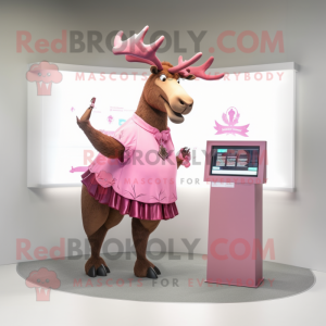 Pink Irish Elk mascot costume character dressed with a A-Line Skirt and Bracelet watches
