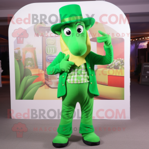 Green Horseshoe mascot costume character dressed with a Dress Pants and Hats