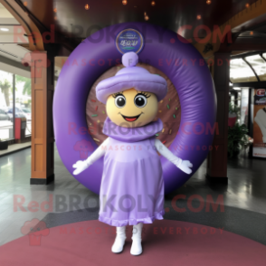 Lavender Donut mascot costume character dressed with a Wrap Dress and Caps