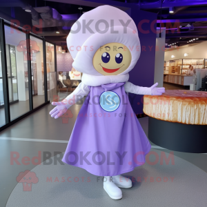 Lavender Donut mascot costume character dressed with a Wrap Dress and Caps