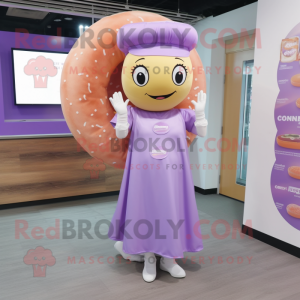Lavender Donut mascot costume character dressed with a Wrap Dress and Caps
