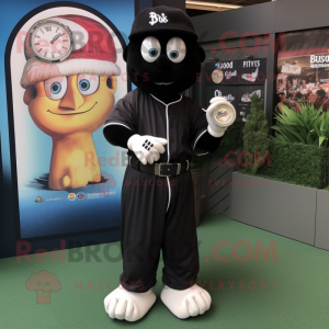 Black Baseball Glove mascot costume character dressed with a Maxi Dress and Bracelet watches