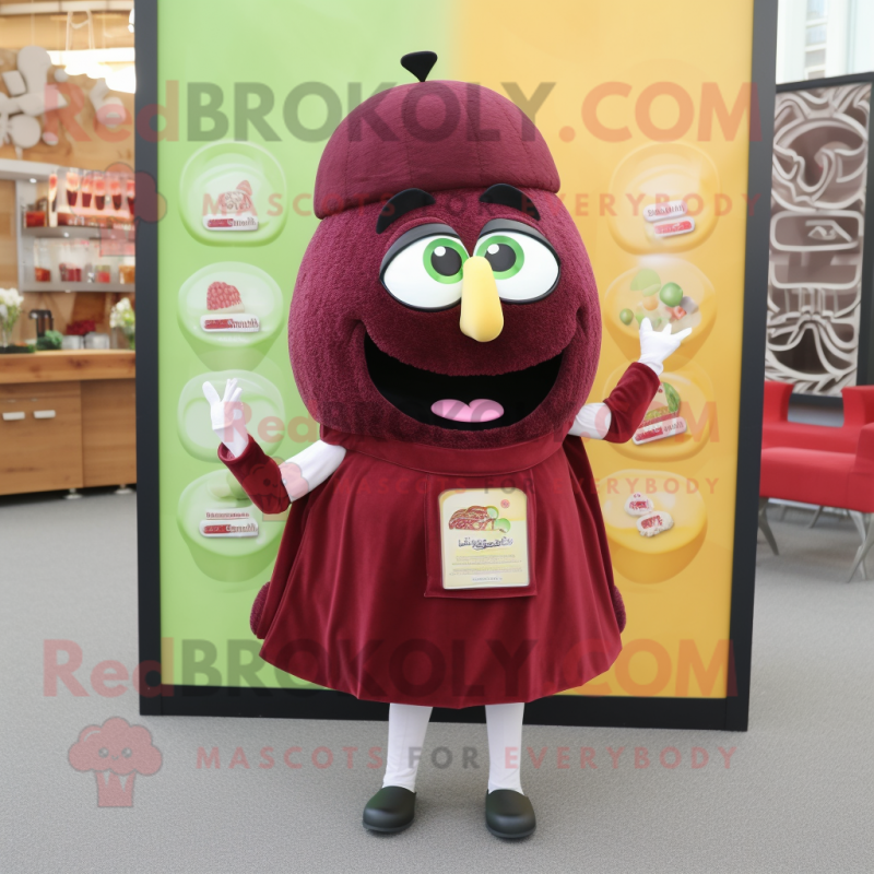 Maroon Falafel mascot costume character dressed with a Mini Skirt and Wallets