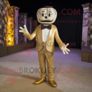 Gold Graveyard mascot costume character dressed with a Long Sleeve Tee and Bow ties