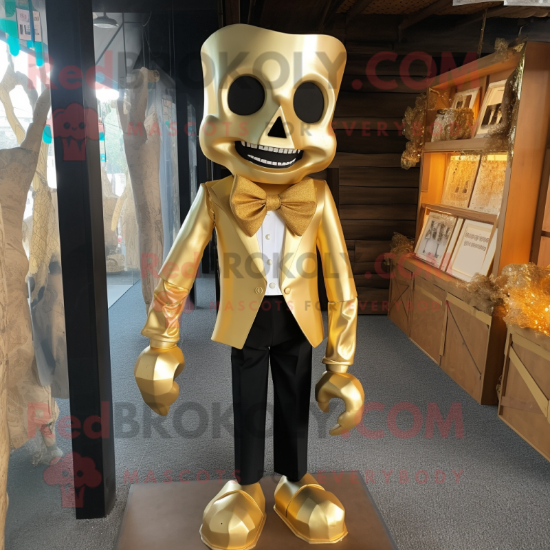 Gold Graveyard mascot costume character dressed with a Long Sleeve Tee and Bow ties