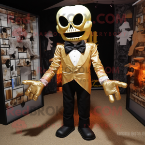 Gold Graveyard mascot costume character dressed with a Long Sleeve Tee and Bow ties