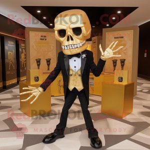 Gold Graveyard mascot costume character dressed with a Long Sleeve Tee and Bow ties