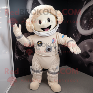 Cream Astronaut mascot costume character dressed with a Bodysuit and Hair clips