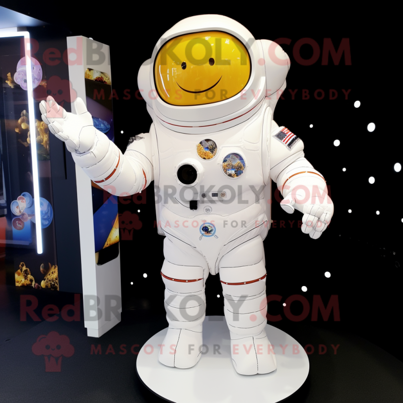 Cream Astronaut mascot costume character dressed with a Bodysuit and Hair clips Cream Astronaut mascot costume character dressed with a Bodysuit and Hair clips