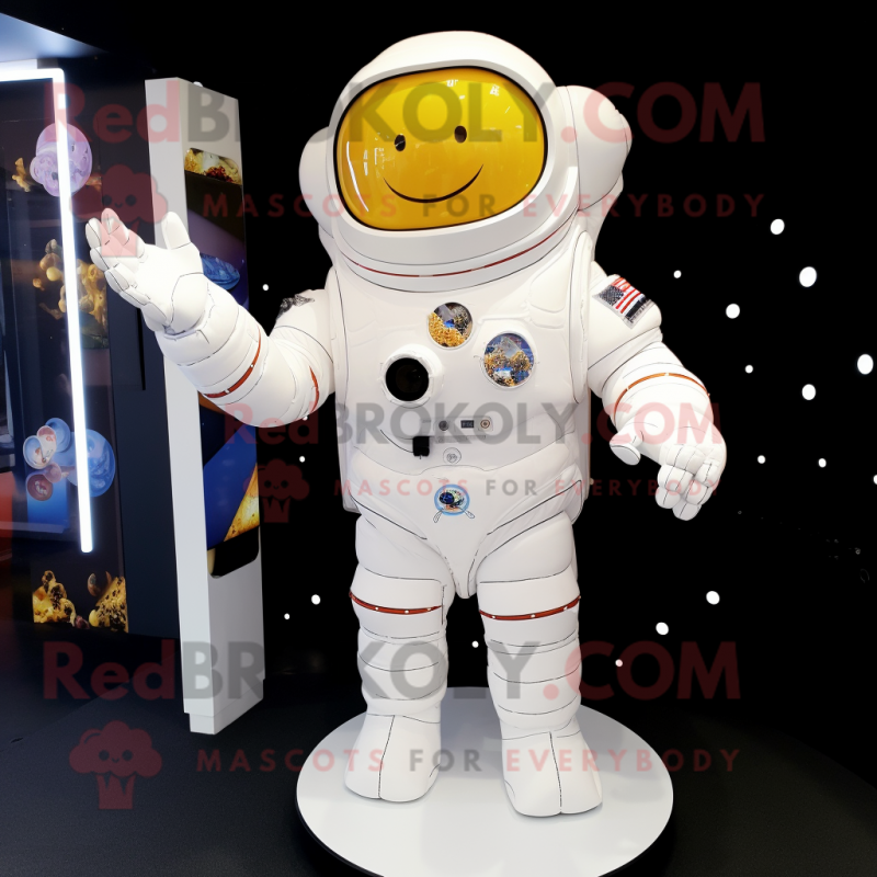 Cream Astronaut mascot costume character dressed with a Bodysuit and Hair clips