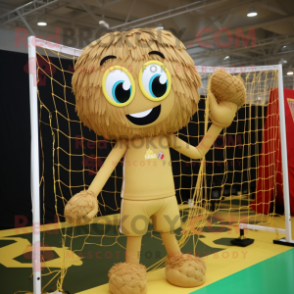 Gold Volleyball Net mascot costume character dressed with a Romper and Hairpins