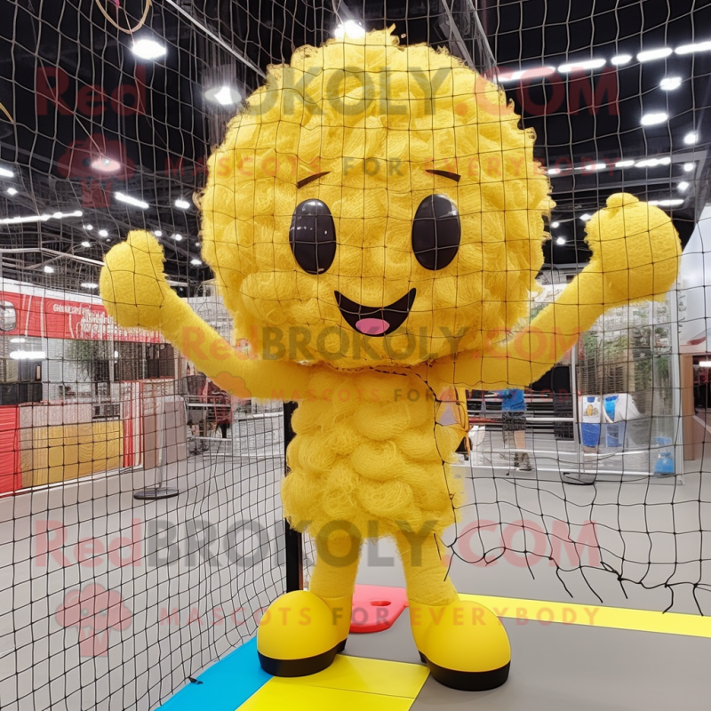 Gold Volleyball Net mascot costume character dressed with a Romper and Hairpins Gold Volleyball Net mascot costume character dressed with a Romper and Hairpins