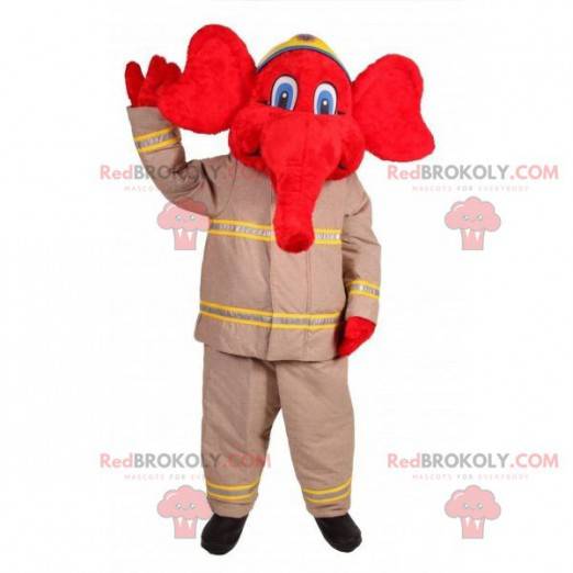 Rød elefant maskot i brannmannantrekk - Redbrokoly.com